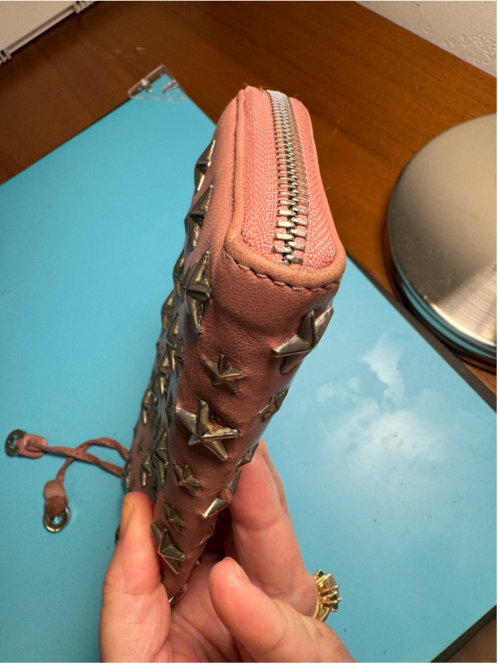 Jimmy Choo Star Studded Leather Long Wallet Pink and Silver - Picture 3 of 9